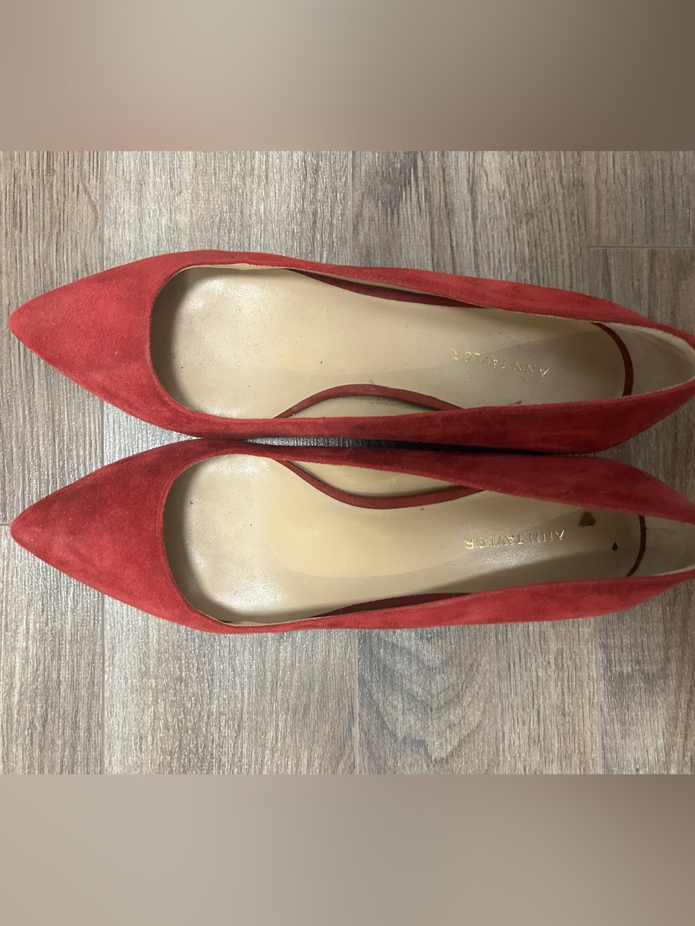 Ann Taylor Red Suede Pointed-Toe Flats